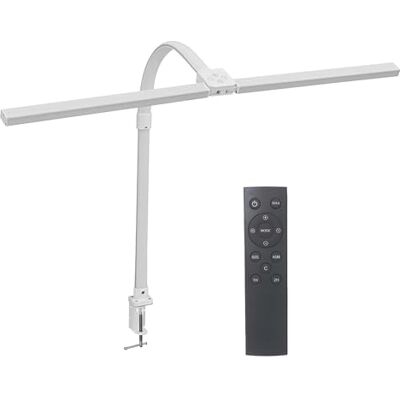 Relaxdays Skrivbord, fjärrkontroll och touch, LED dubbel huvudlampa, 80 cm bred, klämlampa svanhals, vit Relaxdays Skrivbord, fjärrkontroll och touch, LED dubbel huvudlampa, 80 cm bred, klämlampa svanhals, vit