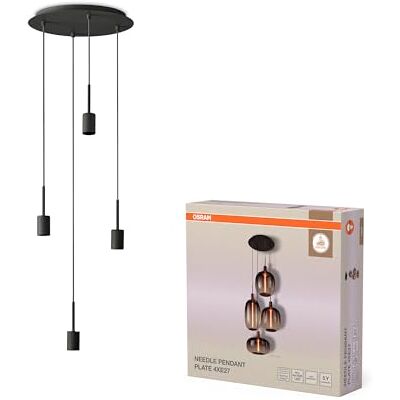 OSRAM Decor pendellampa Needle Plate 4xE27, mörkgrå, stål, 2m textilkabel, minimalistisk OSRAM Decor pendellampa Needle Plate 4xE27, mörkgrå, stål, 2m textilkabel, minimalistisk