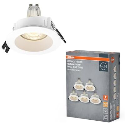 OSRAM Spot Set LED infälld spotlight GU10 2,6W Vit 85mm, 200lm 2700K Varmvit, CRI≥80, plasthölje, 5-pack OSRAM Spot Set LED infälld spotlight GU10 2,6W Vit 85mm, 200lm 2700K Varmvit, CRI≥80, plasthölje, 5-pack