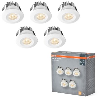 OSRAM Mini Spot LED infälld spotlight 6W Vit IP44, set med 5 takspotlights 42mm 480lm, badrum kök varmvit 3000K OSRAM Mini Spot LED infälld spotlight 6W Vit IP44, set med 5 takspotlights 42mm 480lm, badrum kök varmvit 3000K