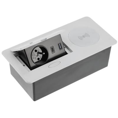 GTV möbeluttag AVARO Plus, med 5 W induktionsladdare, USB-A och USB-C, kompakt design, färger: vit, svart, aluminium, perfekt för hemmakontor och företag GTV möbeluttag AVARO Plus, med 5 W induktionsladdare, USB-A och USB-C, kompakt design, färger: vit, svart, aluminium, perfekt för hemmakontor och företag