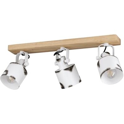 EGLO Kilburn-spotskena, ramp med 3 vridbara spotlights, FSC100HB, svängbar spotlist i lantlig stil, taklampa av vit metall och naturligt trä, taklampa med E27-uttag EGLO Kilburn-spotskena, ramp med 3 vridbara spotlights, FSC100HB, svängbar spotlist i lantlig stil, taklampa av vit metall och naturligt trä, taklampa med E27-uttag