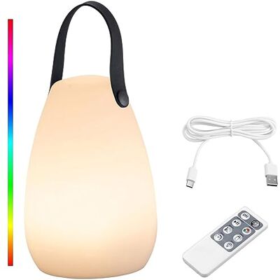 BAKAJI Trådlös uppladdningsbar LED-bord med svart handtag, bärbart omgivningsljus, utomhus och inomhus, 8 RGB-färglägen för trädgård, hotell, bar, sovrum, IP44 BAKAJI Trådlös uppladdningsbar LED-bord med svart handtag, bärbart omgivningsljus, utomhus och inomhus, 8 RGB-färglägen för trädgård, hotell, bar, sovrum, IP44