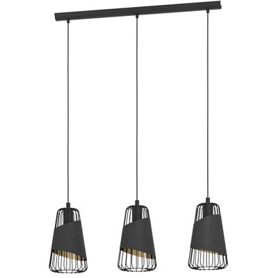 EGLO Pendellampa, strålkastare, hängande lampa med 3 ljuskällor, industriell, vintage, hänglampa av stål och textil i svart, guld, matbord, vardagsrum, hängande med E27-sockel EGLO Pendellampa, strålkastare, hängande lampa med 3 ljuskällor, industriell, vintage, hänglampa av stål och textil i svart, guld, matbord, vardagsrum, hängande med E27-sockel
