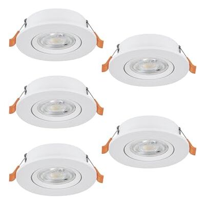 EGLO Barranco Infällda LED-taklampor i set om 5, takspotlights med DIP-switch, svängbara takstrålkastare av vit plast, varmvitt–kallvitt ljus, inkl. GU10-glödlampor, 9 cm i diameter EGLO Barranco Infällda LED-taklampor i set om 5, takspotlights med DIP-switch, svängbara takstrålkastare av vit plast, varmvitt–kallvitt ljus, inkl. GU10-glödlampor, 9 cm i diameter