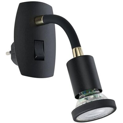 EGLO Parrini sticklampa, uttagslampa med strömbrytare, vridbar spot och flexibel arm, metall och plast i svart och mässing, varmvit ljusfärg EGLO Parrini sticklampa, uttagslampa med strömbrytare, vridbar spot och flexibel arm, metall och plast i svart och mässing, varmvit ljusfärg