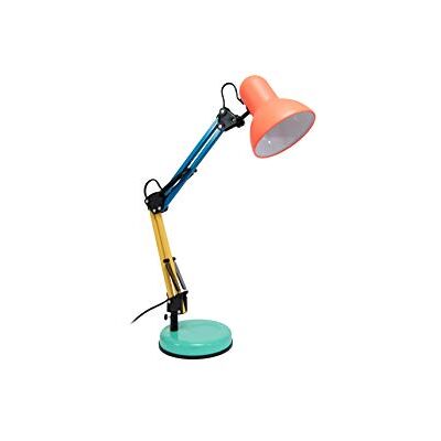 FISURA Gammal ledad skrivbordslampa "Ralph". Flexokompatibel med E27 glödlampa. Skrivbordslampa i metall. 14 cm x 14 cm x 57 cm (Korall, gult, blått och grönt) FISURA Gammal ledad skrivbordslampa "Ralph". Flexokompatibel med E27 glödlampa. Skrivbordslampa i metall. 14 cm x 14 cm x 57 cm (Korall, gult, blått och grönt)