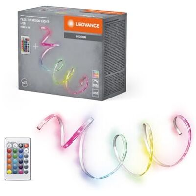 LEDVANCE TV MOOD LED-strip med USB, 4 W, RGB-färgstyrning, flexibel och böjbar, för inomhusbruk, självhäftande, fjärrkontroll ingår, ej utbytbar LED, enkel installation LEDVANCE TV MOOD LED-strip med USB, 4 W, RGB-färgstyrning, flexibel och böjbar, för inomhusbruk, självhäftande, fjärrkontroll ingår, ej utbytbar LED, enkel installation