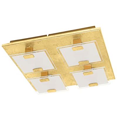 EGLO LED-taklampa Vicaro 1, 4 lampor, taklampa, modern, vardagsrum av metall i guld och satinerat glas i vitt, LED-halllampa tak varmvit, L x B 27 cm EGLO LED-taklampa Vicaro 1, 4 lampor, taklampa, modern, vardagsrum av metall i guld och satinerat glas i vitt, LED-halllampa tak varmvit, L x B 27 cm