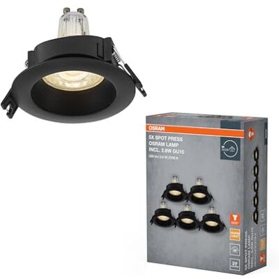 OSRAM Spot Set LED infälld spotlight GU10 Press 2,6W svart, 200lm 2700K varmvit, CRI≥80, plasthölje, 5-pack OSRAM Spot Set LED infälld spotlight GU10 Press 2,6W svart, 200lm 2700K varmvit, CRI≥80, plasthölje, 5-pack