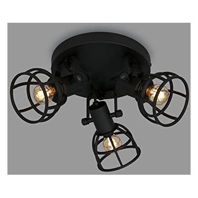 BRILONER Leuchten taklampa retro med gallerskärm, taklampa med 3 ljuskällor, vintage, E14-sockel max. 25 watt, justerbara lampskärmar, rustik takfläck av stål, svart 2669-035 BRILONER Leuchten taklampa retro med gallerskärm, taklampa med 3 ljuskällor, vintage, E14-sockel max. 25 watt, justerbara lampskärmar, rustik takfläck av stål, svart 2669-035
