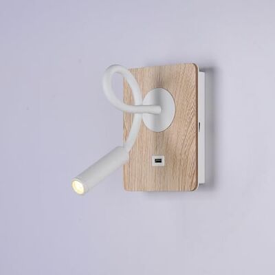 B·LED BARCELONA LED Vägglampa trä med strömbrytare och spotlight vit flexibel ljus varm vit port USB-laddning för läsning säng sängbord hotell B·LED BARCELONA LED Vägglampa trä med strömbrytare och spotlight vit flexibel ljus varm vit port USB-laddning för läsning säng sängbord hotell