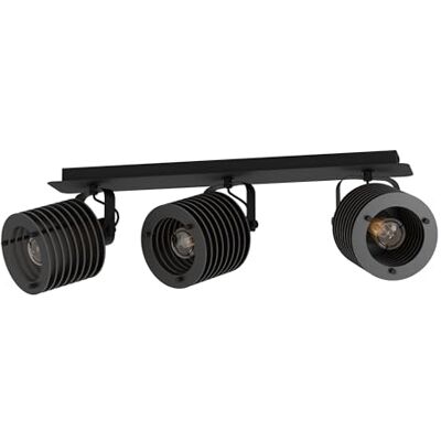 EGLO Segovia spotskena, ramp med 3 spotlights i industriell stil, svängbar spotlight, taklampa i metall och trä, taklampa med E27-uttag EGLO Segovia spotskena, ramp med 3 spotlights i industriell stil, svängbar spotlight, taklampa i metall och trä, taklampa med E27-uttag
