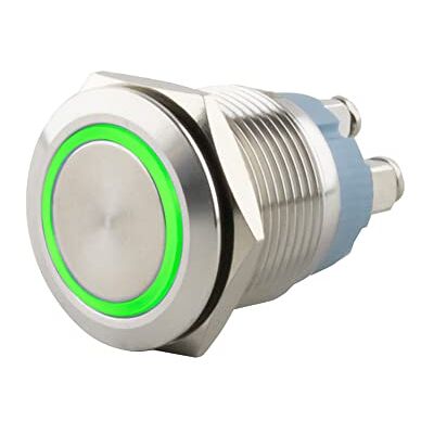 SeKi tryckknapp i rostfritt stål Ø 19 mm taktil platt huvudform färgad upplyst LED-ring i grön skruvanslutning; ringklocka SeKi tryckknapp i rostfritt stål Ø 19 mm taktil platt huvudform färgad upplyst LED-ring i grön skruvanslutning; ringklocka
