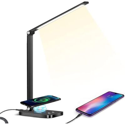 MDHAND Skrivbord, dimbara skrivbordslampor, 5 färglägen, 10 ljusnivåer, LED, touch-kontroll, sänglampa med USB-port och timerfunktion, energisparande MDHAND Skrivbord, dimbara skrivbordslampor, 5 färglägen, 10 ljusnivåer, LED, touch-kontroll, sänglampa med USB-port och timerfunktion, energisparande