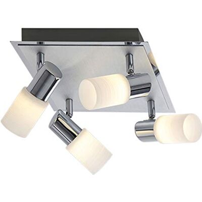 Trio Leuchten LED-taklampa aluminium borste/krom, glas vit vass, inklusive 4 x 5 W LED, mått: 23 x 23 cm 821430405 Trio Leuchten LED-taklampa aluminium borste/krom, glas vit vass, inklusive 4 x 5 W LED, mått: 23 x 23 cm 821430405