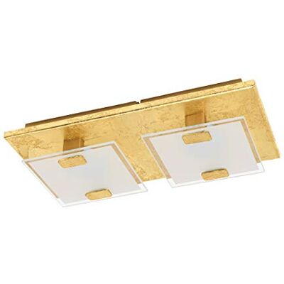 EGLO LED-taklampa Vicaro 1, taklampa med 2 lampor, modern, vardagsrum av metall i guld och satinerat glas i vitt, LED-halllampa tak varmvit, L 27 cm EGLO LED-taklampa Vicaro 1, taklampa med 2 lampor, modern, vardagsrum av metall i guld och satinerat glas i vitt, LED-halllampa tak varmvit, L 27 cm