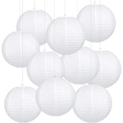 LIHAO 30 cm vitt papper lykta lampa rund lampskärm högtid fest dekoration bollform (förpackning med 10) LIHAO 30 cm vitt papper lykta lampa rund lampskärm högtid fest dekoration bollform (förpackning med 10)