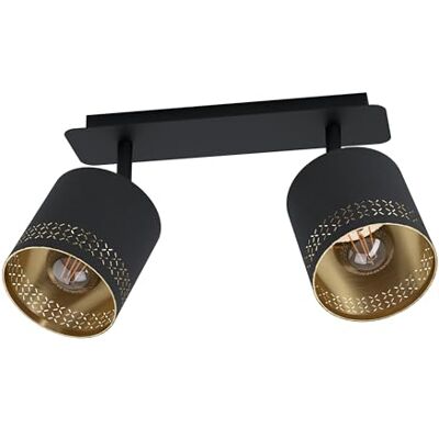 EGLO Taklampa Esteperra, 2 ljuskällor taklampa vintage, retro, takstrålkastare av stål och textil, vardagsrum i svart, guld, kök, spotlights med E27-sockel EGLO Taklampa Esteperra, 2 ljuskällor taklampa vintage, retro, takstrålkastare av stål och textil, vardagsrum i svart, guld, kök, spotlights med E27-sockel