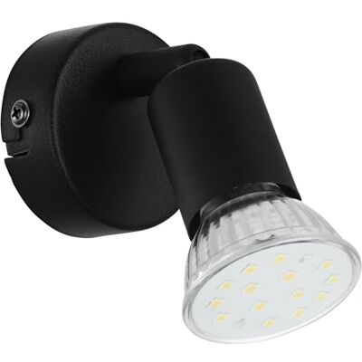 EGLO LED-vägglampa Buzz-LED, taklampa med 1 låga, vägglampa i metall, vardagsrumslampa, halllampa i svart, spot med GU10-uttag EGLO LED-vägglampa Buzz-LED, taklampa med 1 låga, vägglampa i metall, vardagsrumslampa, halllampa i svart, spot med GU10-uttag