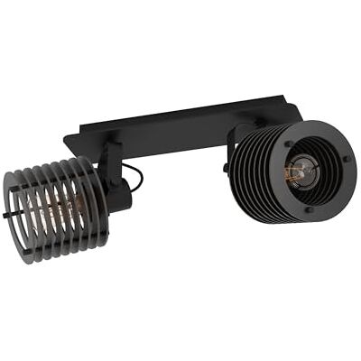 EGLO Segovia spotskena, ramp med 2 spotlights i industriell stil, svängbar spotlight, taklampa i metall och trä, taklampa med E27-uttag EGLO Segovia spotskena, ramp med 2 spotlights i industriell stil, svängbar spotlight, taklampa i metall och trä, taklampa med E27-uttag