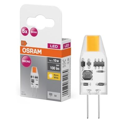 OSRAM LED BASE PIN MICRO, förpackning med 50 låga spänning lampor, ersätter traditionella 10W PIN speciallampor, varmvit (2700K), 1W, G4-sockel, matt glas, icke-dimbar, ultrakompakt OSRAM LED BASE PIN MICRO, förpackning med 50 låga spänning lampor, ersätter traditionella 10W PIN speciallampor, varmvit (2700K), 1W, G4-sockel, matt glas, icke-dimbar, ultrakompakt