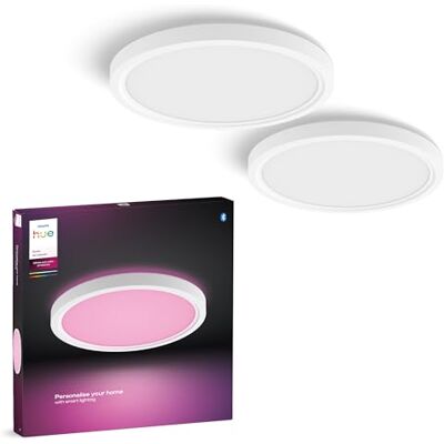 Philips Devote Smart LED-panellampa, vitt ljus och full färg, rund 30 cm, 16,6 W, 2000 lumen, vit ram för inomhusbelysning, tak, vardagsrum, kök, hall, 2-pack Philips Devote Smart LED-panellampa, vitt ljus och full färg, rund 30 cm, 16,6 W, 2000 lumen, vit ram för inomhusbelysning, tak, vardagsrum, kök, hall, 2-pack