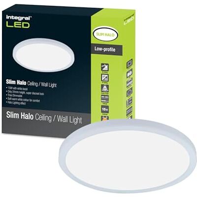 Integral Dimbar 15 W 1300 LM halo vägg-/tak-/väggljus 241 mm diameter supertunn modern cirkulär design och vit infattning Perfekt för sovrum, kök, vardagsrum, arbetsrum och hall Integral Dimbar 15 W 1300 LM halo vägg-/tak-/väggljus 241 mm diameter supertunn modern cirkulär design och vit infattning Perfekt för sovrum, kök, vardagsrum, arbetsrum och hall