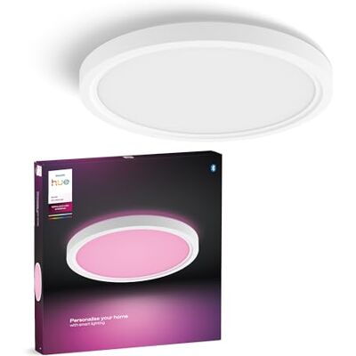 Philips Devote Smart LED-panellampa, vitt ljus och full färg, rund 30 cm, 16,6 W, 2000 lumen, vit ram för inomhusbelysning, tak, vardagsrum, kök, hall Philips Devote Smart LED-panellampa, vitt ljus och full färg, rund 30 cm, 16,6 W, 2000 lumen, vit ram för inomhusbelysning, tak, vardagsrum, kök, hall