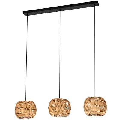 EGLO Sheldon Hänglampa, hängande matbordslampa med 3 ljuskällor, hängande boho-matbordslampa, med lampskärm av bastpapper, E27-sockel, 91 cm EGLO Sheldon Hänglampa, hängande matbordslampa med 3 ljuskällor, hängande boho-matbordslampa, med lampskärm av bastpapper, E27-sockel, 91 cm