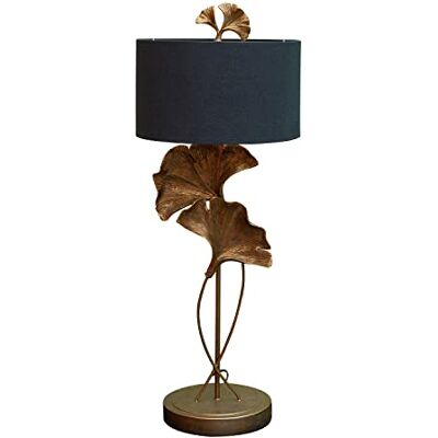 Chehoma – bord – dekorativ vintage-lampa med ginkoblad – dekoration i form av ginkgo av konstharts, med tygskärm – 80 cm höjd, svart/guld Chehoma – bord – dekorativ vintage-lampa med ginkoblad – dekoration i form av ginkgo av konstharts, med tygskärm – 80 cm höjd, svart/guld