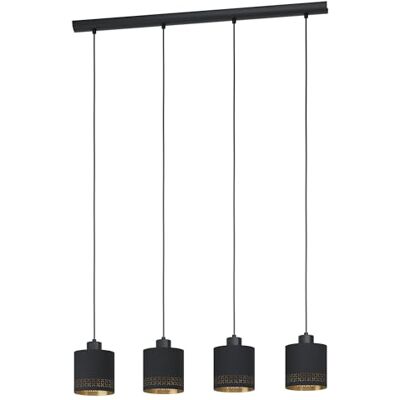EGLO Esteperra pendellampa med 4 glödlampor vintage retro stål och textil i svart, guld, matbordslampa, vardagsrumslampa hängande med E27 uttag, längd 94 cm EGLO Esteperra pendellampa med 4 glödlampor vintage retro stål och textil i svart, guld, matbordslampa, vardagsrumslampa hängande med E27 uttag, längd 94 cm