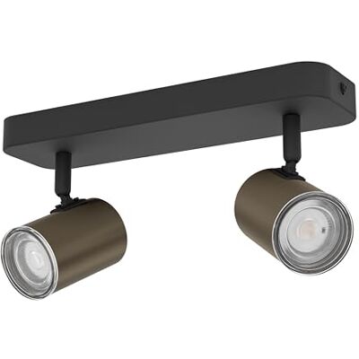 EGLO taklampa Consuma 1, 2-flammig spotbalk, spot takarmatur för badrum, metall i svart och brons, takspot med GU10-sockel, IP44 EGLO taklampa Consuma 1, 2-flammig spotbalk, spot takarmatur för badrum, metall i svart och brons, takspot med GU10-sockel, IP44