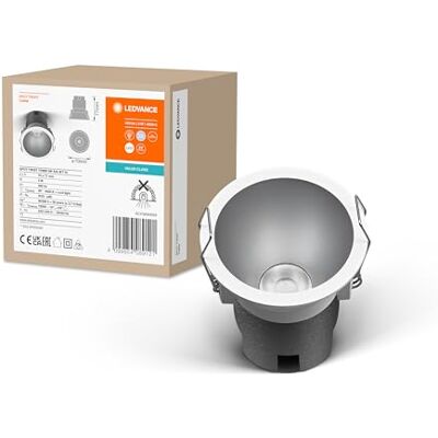 LEDVANCE SPOT TWIST infälld downlight, silver, 5W, 400lm, 840 WT, 70mm diameter, kallvit ljusfärg, upp till 90% energibesparing jämfört med halogendownlights, enkel installation, 4000K. LEDVANCE SPOT TWIST infälld downlight, silver, 5W, 400lm, 840 WT, 70mm diameter, kallvit ljusfärg, upp till 90% energibesparing jämfört med halogendownlights, enkel installation, 4000K.