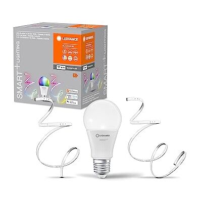 LEDVANCE SMART + BUNDLE MADE AV SMART WIFI RGB LAMP + 2M-RGB Light Tape + Matchande 1M Förlängning, 16 miljoner färger justerbara, (2700-6500K), kontrollerbar med Alexa, Google och SmartThings LEDVANCE SMART + BUNDLE MADE AV SMART WIFI RGB LAMP + 2M-RGB Light Tape + Matchande 1M Förlängning, 16 miljoner färger justerbara, (2700-6500K), kontrollerbar med Alexa, Google och SmartThings