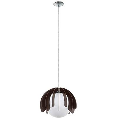 EGLO Pendellampa, Rambla, 1 glödlampa hängande lampa, extravagant, hängande lampa av stål, trä och mjölkglas i nickelmatt, svart, vit, matbord, vardagsrum, hängande med E27-sockel EGLO Pendellampa, Rambla, 1 glödlampa hängande lampa, extravagant, hängande lampa av stål, trä och mjölkglas i nickelmatt, svart, vit, matbord, vardagsrum, hängande med E27-sockel