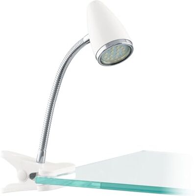 EGLO LED-klämmlampa Riccio 1, klämmlampa med flexibel arm, klämspot i vit plast och krommetall, skrivbordslampa med klämma och strömbrytare, inklusive GU10-ljuskälla, varmvit EGLO LED-klämmlampa Riccio 1, klämmlampa med flexibel arm, klämspot i vit plast och krommetall, skrivbordslampa med klämma och strömbrytare, inklusive GU10-ljuskälla, varmvit