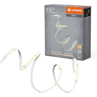 LEDVANCE FLEX COB dekorativa COB-remsor med varmvitt ljus och USB-anslutning typ C; 830 varmvit; ej dimbar; gul; silikon; 1;5 m; glödlampa ej utbytbar LEDVANCE FLEX COB dekorativa COB-remsor med varmvitt ljus och USB-anslutning typ C; 830 varmvit; ej dimbar; gul; silikon; 1;5 m; glödlampa ej utbytbar