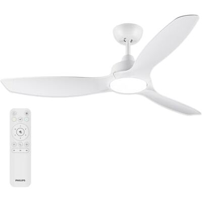 Philips Fixed-Blade Takfläkt med Belysning, LED-lampa, 3 Blad, 132 cm Diameter, 2 650 Lumen, Reglerbart Vitt Ljus från 3 000 K till 6 500 K, Dimbar till 5%, Fjärrkontroll Ingår, Vit Philips Fixed-Blade Takfläkt med Belysning, LED-lampa, 3 Blad, 132 cm Diameter, 2 650 Lumen, Reglerbart Vitt Ljus från 3 000 K till 6 500 K, Dimbar till 5%, Fjärrkontroll Ingår, Vit