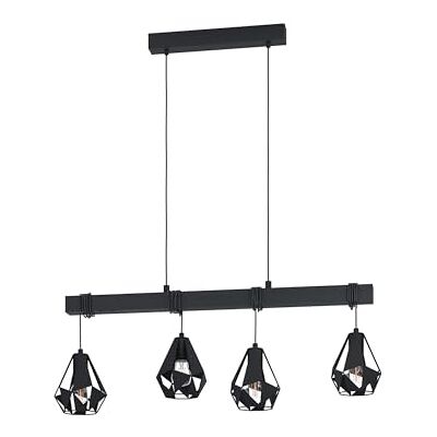 EGLO Townshend Hänglampa, vintage-pendellampa med 4 ljuskällor, att hänga över matbordet, hängande taklampa i industriell design, matsalslampa av svart trä, E27-sockel EGLO Townshend Hänglampa, vintage-pendellampa med 4 ljuskällor, att hänga över matbordet, hängande taklampa i industriell design, matsalslampa av svart trä, E27-sockel