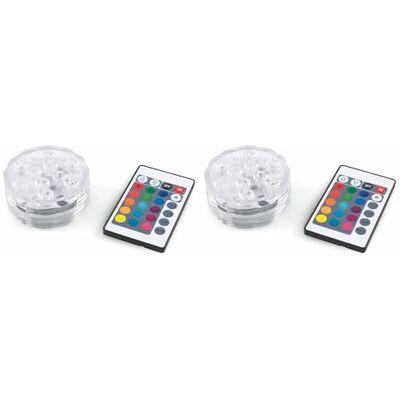 GALILEO Set med 2 vattentäta spotlights med fjärrkontroll, 10 lysdioder, Ø 6,9 x 2,8 cm GALILEO Set med 2 vattentäta spotlights med fjärrkontroll, 10 lysdioder, Ø 6,9 x 2,8 cm