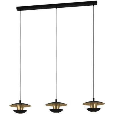 EGLO LED hängande lampa Nuvano, 3-glödlampor pendelbelysning, belysning av metall i svart, guld, matbordslampa, vardagsrumslampa hängande, GU10-uttag, varm vit EGLO LED hängande lampa Nuvano, 3-glödlampor pendelbelysning, belysning av metall i svart, guld, matbordslampa, vardagsrumslampa hängande, GU10-uttag, varm vit