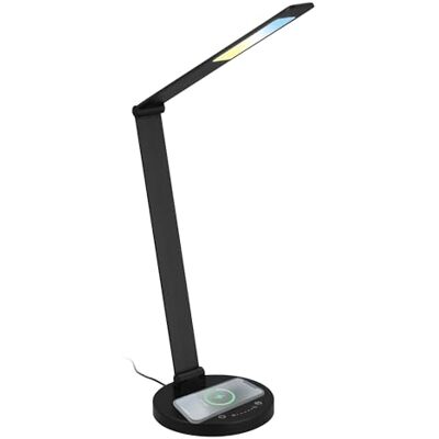 BRILONER LED-skrivbord för induktiv laddning, dimbar, justerbar från varmvit till kall vit, bord, sänglampa, hemmaskrivbord, 18 x 44 cm (L x H), svart BRILONER LED-skrivbord för induktiv laddning, dimbar, justerbar från varmvit till kall vit, bord, sänglampa, hemmaskrivbord, 18 x 44 cm (L x H), svart