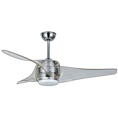 Sûlion Stor takfläkt, AC-motor, 18 W LED-ljuskälla, 3 000 K, blad i ABS, krom/transparent Sûlion Stor takfläkt, AC-motor, 18 W LED-ljuskälla, 3 000 K, blad i ABS, krom/transparent
