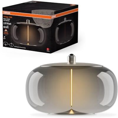 OSRAM Vintage 1906® Big Oval, dekorativ LED-lampa med rökfärgat glas, med ny, ultratunn och magnetisk glödtråd, E27-sockel, 4 watt, mysigt varmvit (1800K), låg energiförbrukning OSRAM Vintage 1906® Big Oval, dekorativ LED-lampa med rökfärgat glas, med ny, ultratunn och magnetisk glödtråd, E27-sockel, 4 watt, mysigt varmvit (1800K), låg energiförbrukning