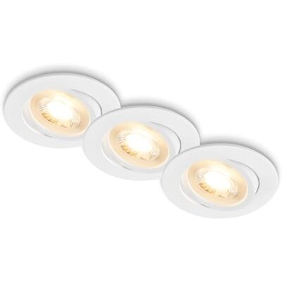 BRILONER Set med 3 infällda LED-lampor, 230 V, platta, vridbara, varmvitt ljus, infälld spotlight, takspotlights, extra platt, 8 x 2,2 cm, vit BRILONER Set med 3 infällda LED-lampor, 230 V, platta, vridbara, varmvitt ljus, infälld spotlight, takspotlights, extra platt, 8 x 2,2 cm, vit