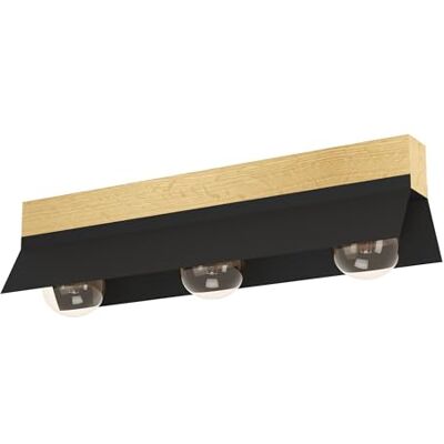 EGLO taklampa Tarrafo, 3-ljus naturlig takbelysning av trä i brunt och metall i svart, FSC100HB, vardagsrumslampa med E27-uttag EGLO taklampa Tarrafo, 3-ljus naturlig takbelysning av trä i brunt och metall i svart, FSC100HB, vardagsrumslampa med E27-uttag
