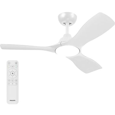 Philips Fixed-Blade Takfläkt med Belysning, LED-lampa, 3 Blad, 107 cm Diameter, 2 650 Lumen, Reglerbart Vitt Ljus från 3 000 K till 6 500 K, Dimbar till 5%, Fjärrkontroll Ingår, Vit Philips Fixed-Blade Takfläkt med Belysning, LED-lampa, 3 Blad, 107 cm Diameter, 2 650 Lumen, Reglerbart Vitt Ljus från 3 000 K till 6 500 K, Dimbar till 5%, Fjärrkontroll Ingår, Vit