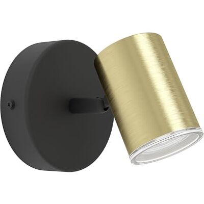 EGLO Vägglampa Consuma 1, badrumslampa med vridbar spotlight, sovrumslampa i svart och mässing, badrumslampa med GU10-sockel, IP44 EGLO Vägglampa Consuma 1, badrumslampa med vridbar spotlight, sovrumslampa i svart och mässing, badrumslampa med GU10-sockel, IP44