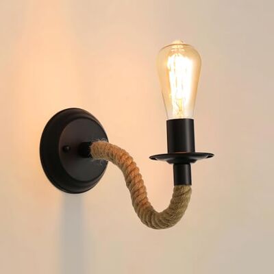 Comely E27 Vintage Indoor Wall Lamp, Hemp Rope Wall Lamp, 180° Adjustable Applique for Hallway Penthouse Bedroom Bar Cafe (Bulb Not Included) Comely E27 Vintage Indoor Wall Lamp, Hemp Rope Wall Lamp, 180° Adjustable Applique for Hallway Penthouse Bedroom Bar Cafe (Bulb Not Included)